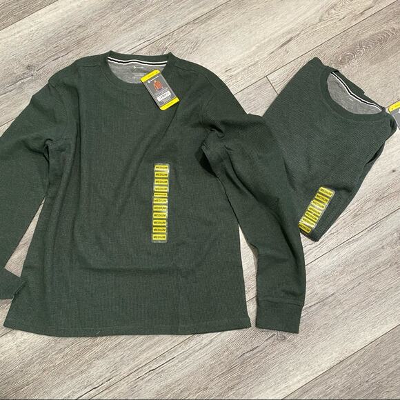 2pc Bundle lot Member's Mark Men's thermal Long Sleeve Crew NWT olive green M - Picture 1 of 5